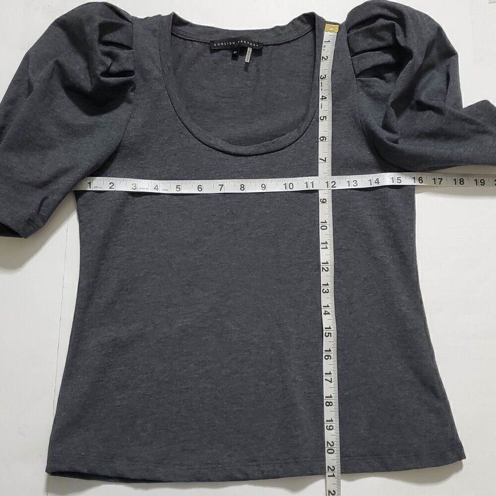 English Factory Pleated Puff Sleeve Top Blouse Size XS Gray Womens - Picture 7 of 9